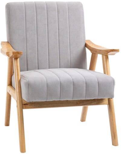 Fauteuil gestoffeerde stoel met armleuningen loungestoel relaxstoel rubberhouten poten lichtgrijs voor woonkamer & ontspanning