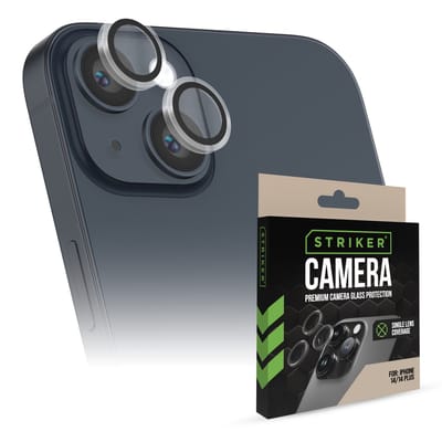 Striker Screenprotector geschikt voor Apple iPhone 14 Glazen | Striker Single Lens Camera Lens Protector - Case Friendly - Zwart
