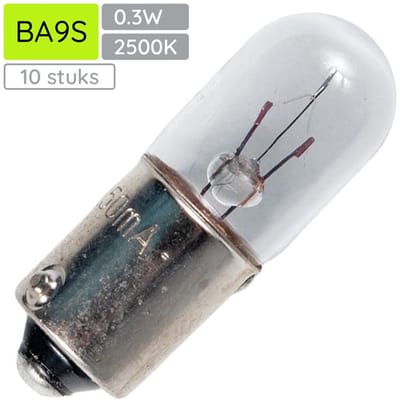 Signaallamp BA9S 6V 0.3W - 50 mAh - 10 stuks - T10 Gloeilamp Ø10mm - 28mm - 2500K - Dimbaar
