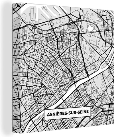Canvas Schilderij Frankrijk - Asnières-sur-Seine - Stadskaart - Plattegrond - Kaart - 20x20 cm - Wanddecoratie