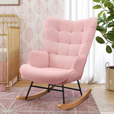 Schommelstoel Teddy - Fauteuil Relaxstoel - Gezellig Ontspannen - Stabiel Stalen Frame - 68x92x75cm - Roze