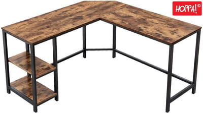 Hoppa! L-vormig Bureau - Zwart/Bruin - Metaal - 138 x 138 x 75 cm (B x D x H)