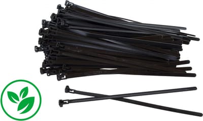 Kortpack - Bio-based Hersluitbare Kabelbinders 750mm lang x 7.6mm breed - Zwart - 100 stuks - Treksterkte: 22KG - Bundeldiameter: 226mm - Herbruikbare Tyraps - (099.3500)