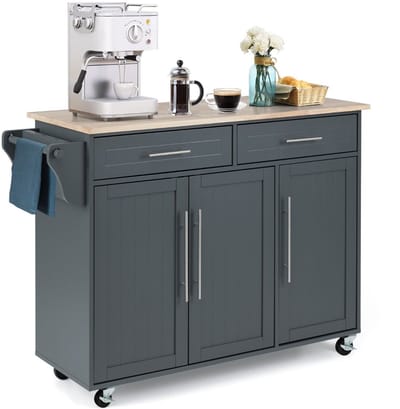 Keukeneiland - Verplaatsbaar - Keukenkast - Dressoir - Organizer - Kasten - Houten Werkblad - Lade - Zwart