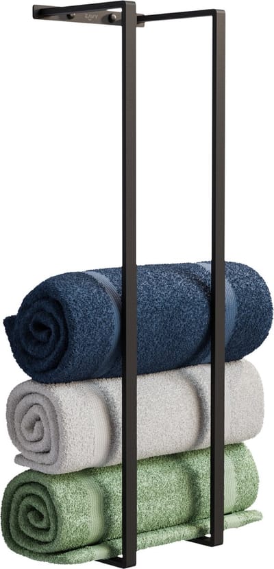 EAVY Handdoekrek 70x20x14 - Handdoekstang - Handdoekhouders - Handdoekenrek - Industrieel - Mat Zwart - RVS
