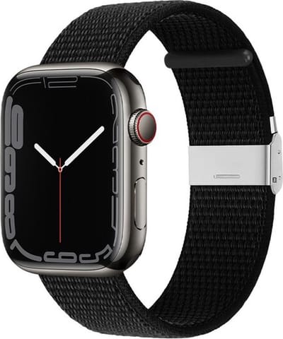 By Qubix - Geschikt voor Apple Watch bandje - Nylon bandje met klemsluiting - Zwart - Geschikt voor Apple Watch 44mm / 45mm / 46mm / 49mm (Ultra 1,2 en 3) - nylon - bandje iWatch