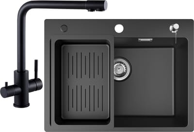 CECIPA Max 60X45cm Spoelbak Keuken - Multifunctionele Spoelbak Met 3 Wege Keukenkraan - Spoelbak Met Zeepdispenser - Spoelbakken Keuken - Wasbak met waterafvoersysteem