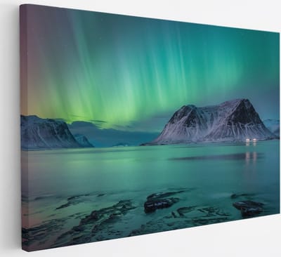 Saammp Canvas Schilderij - Noorderlicht - Bergen - Landschap - Natuur - 30x20 - Foto op canvas - Wanddecoratie - Muurdecoratie Woonkamer - Slaapkamer decoratie - Canvas Print
