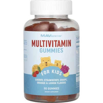 MAV Nutrition, multivitamine gummies, voor kinderen, kers, aardbei, druif, sinaasappel & citroen, 90 gummies
