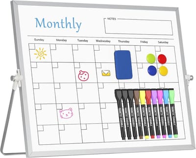 Dailygoods- Maandplanner Magnetisch - Dubbelzijdig Whiteboard - Afwasbaar - Draagbaar Tafelbord - 30 x 40 cm - Standaard