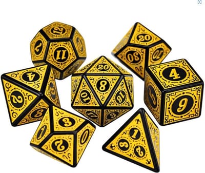 Dobbelstenen - 7 stuks - 12-Zijdig - 6-zijdig - 4-zijdig - Veelzijdig - Vrije Tijd - Entertainment - Speelgoed - Game - D&D - Dungeons and dragons - Geel