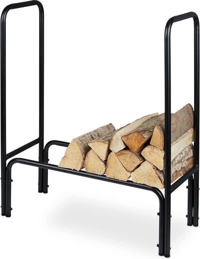Brandhoutrek metaal HBD 85 x 72 x 30 cm - voor binnen & buiten - houtopslag - zwart