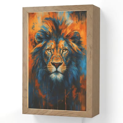 Wandlamp 20x30 cm - Oplaadbaar - Schilderij - Leeuwenkop - Oranje - Wandlampen binnen woonkamer - Slaapkamer lamp met kabel - Decoratieve nachtlamp - Vloerlamp snoer