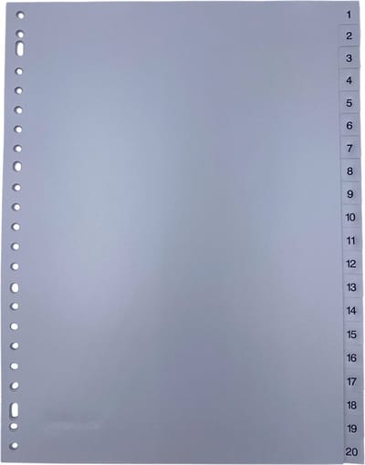 DULA Tabbladen plastic 1 tot 20 - Genummerd - A4 - Grijs - 23 gaten - PP