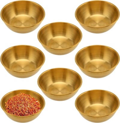 Set van 8 Kleine Gouden Dipschalen van RVS, Ideaal voor Sauzen, Specerijen en Sushi Aperitief Schalen voor de Keuken