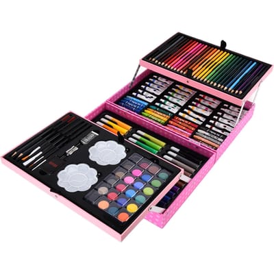 Tekenen Kunst Doos Wasbaar Geurloos Kleurrijk Veilig Pigment 2 Laags Aluminium Doos Kunst Set black