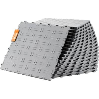 VEVOR Garagevloerfittingen, 305 x 305 x 13,4 mm, 25-delige set industriële vloeren, antislip dubbelzijdige gestructureerde garagevloeren, voor garages, kelders, reparatiewerkplaatsen, zilver
