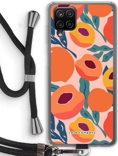 Case Company® - Hoesje met koord geschikt voor Samsung Galaxy A12 hoesje met Koord - Perzik - Telefoonhoesje met Zwart Koord - Bescherming aan alle Kanten en Over de Schermrand