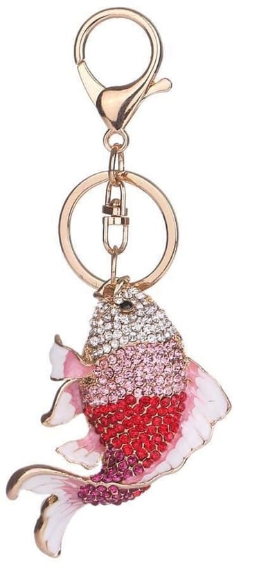 Dailygoods- Sleutelhanger met karabijnhaak - Walvis hanger - Goudvis decoratie - Steentjes - Tasaccessoire - Leuk ontwerp - Keychain