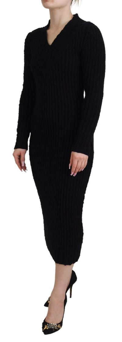 Dolce & Gabbana Zwarte Wol Gebreide Sheath Trui Jurk voor Dames
