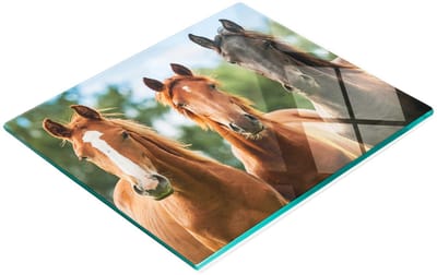 Multifunctionele decoratieve snijplank van gehard staal voor de keuken, met de afbeelding van drie paarden, 60x52 cm