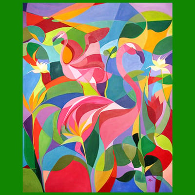 Allernieuwste.nl® Canvas Schilderij Flamingo Modern Abstract - Kunst aan je Muur - Modern Abstract - Kleur - 50 x 80 cm