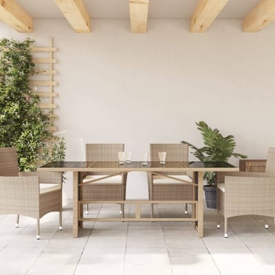 vidaXL - Tuintafel - met - glazen - blad - 190x80x75 - cm - poly - rattan - beige