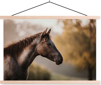 Posterhanger incl. Poster 150x100 cm - Schoolplaat - Paard - Bos - Portret - Textielposter - Blanke latten