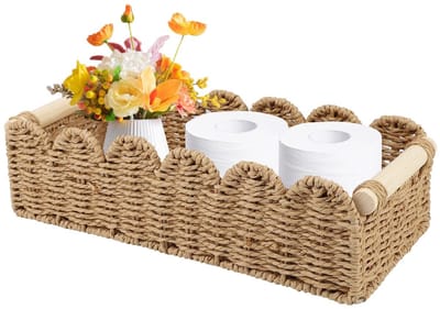 Dailygoods- Rieten Mand - Decoratieve Opbergmand - Multifunctioneel - 34,5 x 16 x 10 cm - Handgrepen - Plantaardige Materialen