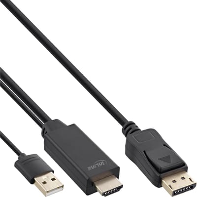 InLine HDMI - DisplayPort kabel | USB-A voeding | 4K 30Hz | 0,50 meter