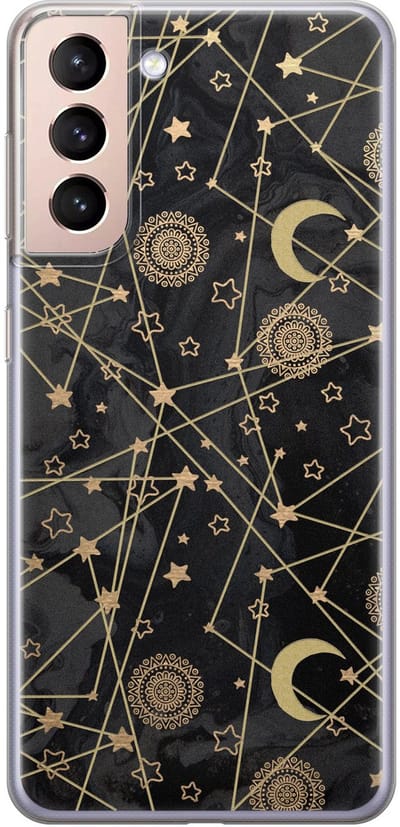 Leuke Telefoonhoesjes - Hoesje geschikt voor Samsung Galaxy S21 Plus - Sterren, zon, maan - Soft case - TPU - Sterren - Zwart