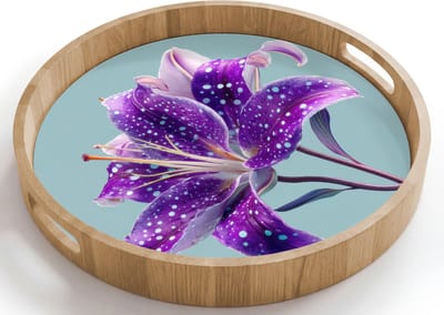 Dienblad rond 40x40 cm - Schootdienblad hout - Lelie - Bloem - Paars - Stippen - Borrelplank rechthoek - Plateau houten dienbladen