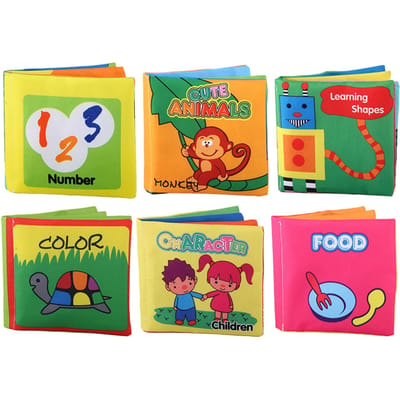 Paquet de 6 livres en tissu doux pour bébé livres froissés Non toxiques Friction avec bruissement sonore nourrissons et tout-petits LT2955 blue