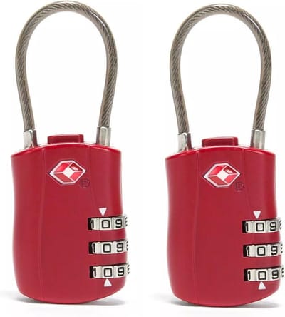 SUNMOOL TSA Kofferslot 3 Cijfers - Reisslot - Reis Cijferslot - Cijferhangslot - Hangslot - Bagageslotjes - Slot voor Bagage - Rood - 2 Stuks