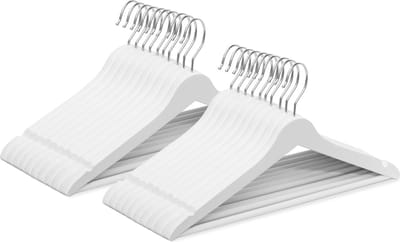 Wicotex-Kledinghanger – SET 20 stuks - houten-kleerhanger, met rok inkepingen en broekspijpen, draaibare haak, Dames en heren kleding - WIT