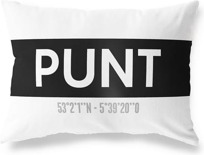 Tuinkussen PUNT - DRENTHE met coördinaten - Buitenkussen - Bootkussen - Weerbestendig - Jouw Plaats - Studio216 - Modern - Zwart-Wit - 50x30cm