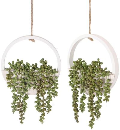 Dailygoods- Kunstvetplanten 30 cm - Hangende Planten - Kunstparelketting - Muurdecoratie - Kunstplanten voor Binnen/Buiten - Onderhoudsvriendelijk - Nepplanten