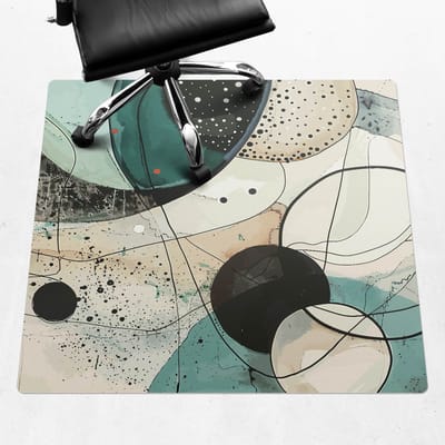 Wallfluent - Vloerbeschermer Abstracte Cirkels - 100x100 cm - Turkoois Bureaustoelmat - Vierkant - PVC Vloerbeschermer-Stoel Mat-Kantoordecoraties - Boho-patroon