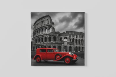 Vierkant Canvas Schilderij - Rode Oldtimer - Colosseum - 40x40 cm
