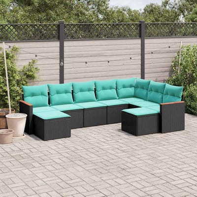 vidaXL - 9-delige - tuinbankset - met - kussens - van - zwart - polyrotan