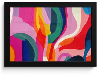 Poster in lijst - Fotolijst 30x20 cm - Posters - Vormen - Golvend - Abstract - Felroze - Posterlijst zwart - Decoratie - Wanddecoratie woonkamer - Muurdecoratie slaapkamer