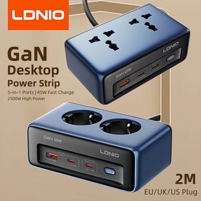 LDNIO Snelle oplader Cube Stekkerdoos 2M Elektrisch verlengsnoer 45W Type C Laadstation Us UK Eu Kr USB-stekkeradapter Universal to UK Plug