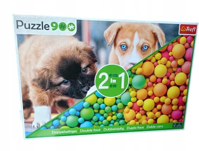 Puzzel 2-zijdig 900 elementen: Hondjes / Kleurrijke ballen