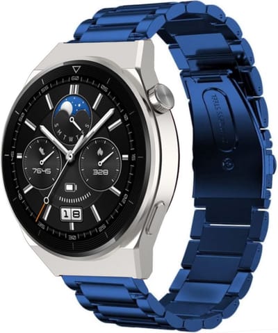 Strap-it Stalen schakel bandje - geschikt voor Huawei Watch GT / GT 2 / GT 3 / GT 3 Pro / GT 4 46mm / GT 5 & 5 Pro (46mm) / GT 2 Pro / GT Runner / Watch 3 (Pro) / Watch 4 (Pro) / Watch Ultimate - blauw