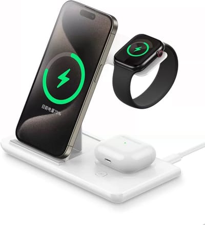 Apple oplader 3-in-1 opvouwbaar laadstation voor Apple-producten, snelle draadloze oplader, reisdockadapter-Wit en lamp voor Apple