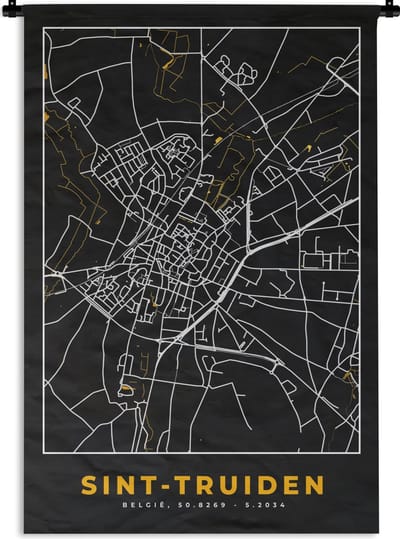 Wandkleed - Wanddoek - Plattegrond - Goud - Sint-Truiden - Kaart - Stadskaart - 120x180 cm - Wandtapijt