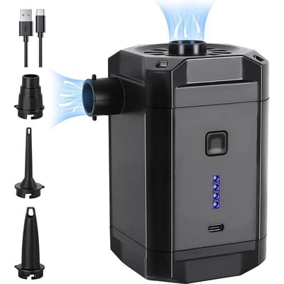 Pompe à Air Portable, compresseur d'air électrique sans fil, pompe de gonflage et de dégonflage avec 3 buses et noir