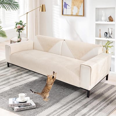 dikke bankhoes L-vorm, 1/2/3/4-zits, bankovertrek, universeel, antislip, kunstbont, chenille, zacht, wit, 70x70 cm