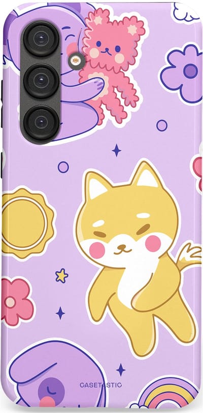 Casetastic hoesje geschikt voor Samsung Galaxy S25 Plus - Dubbellaagse bescherming - Knuffelvriendjes - Fashion Case - Lichtroze Lila Goud