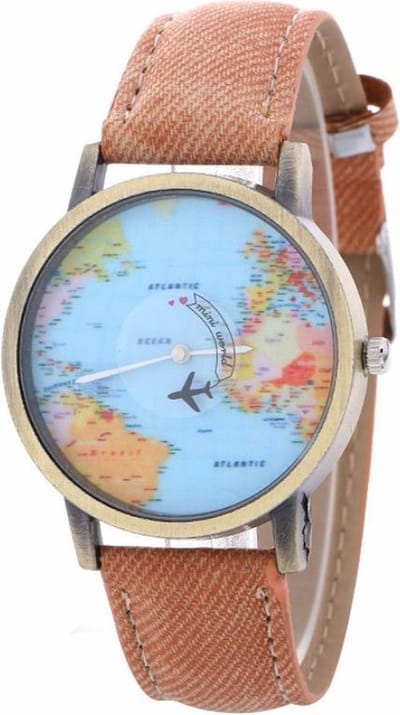 Fako® - Horloge - Mini World - Vliegtuig - Lichtbruin